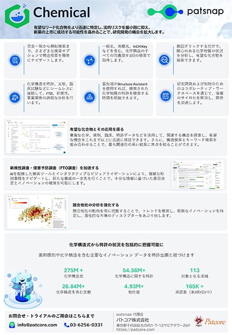 Patsnap Chemical | 包括的な化学構造検索で化学特許調査を快適に